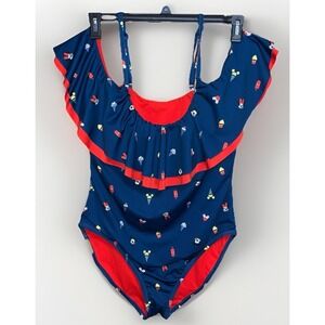 Disney Plus Sz Blue 2x One Piece Swimsuit Mickey And Minnie Mouse Ruffle Sleeve